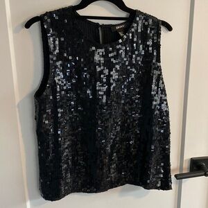 DKNY Silk Sequin Black Shell Top